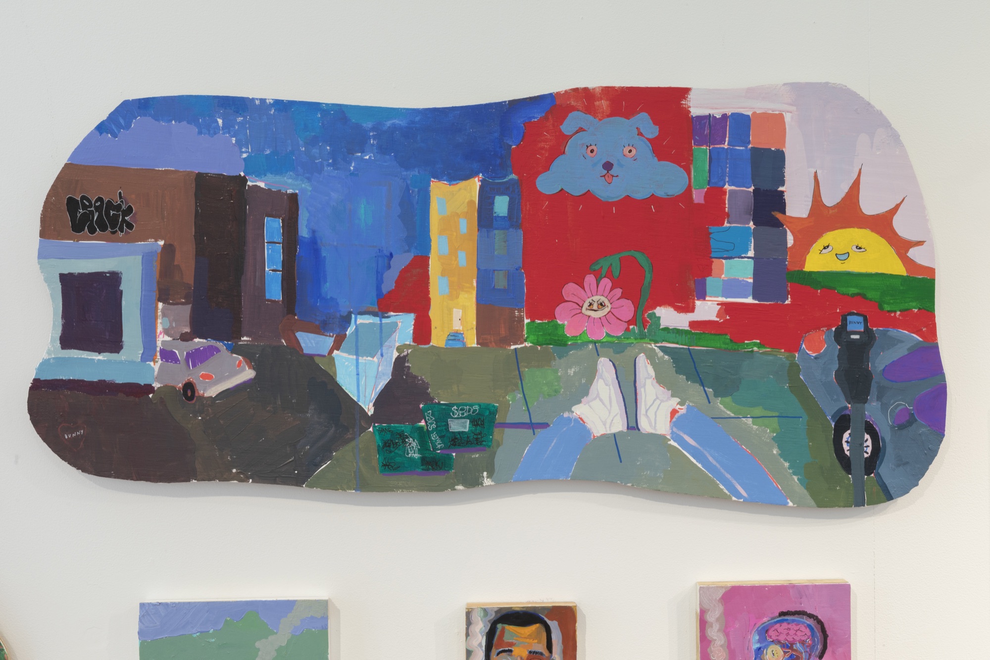 Installation view with colorful wall painting