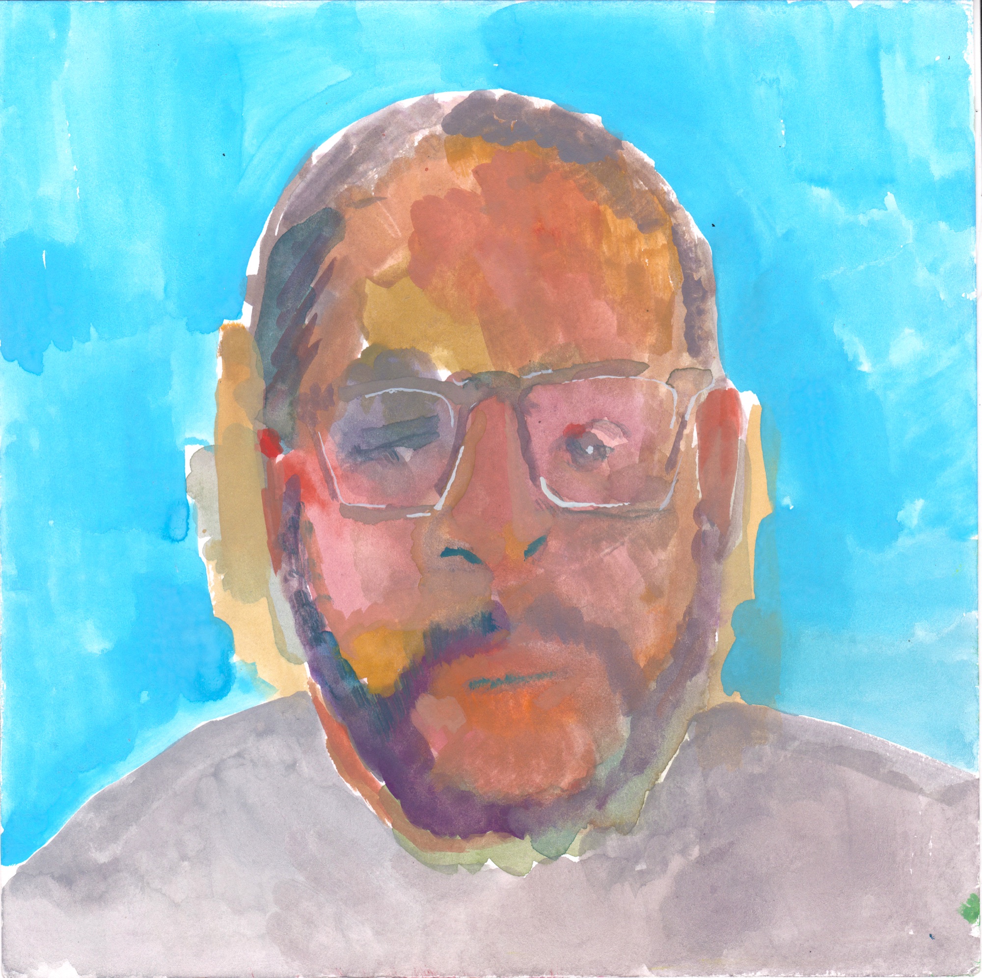 Painted portrait against a blue background