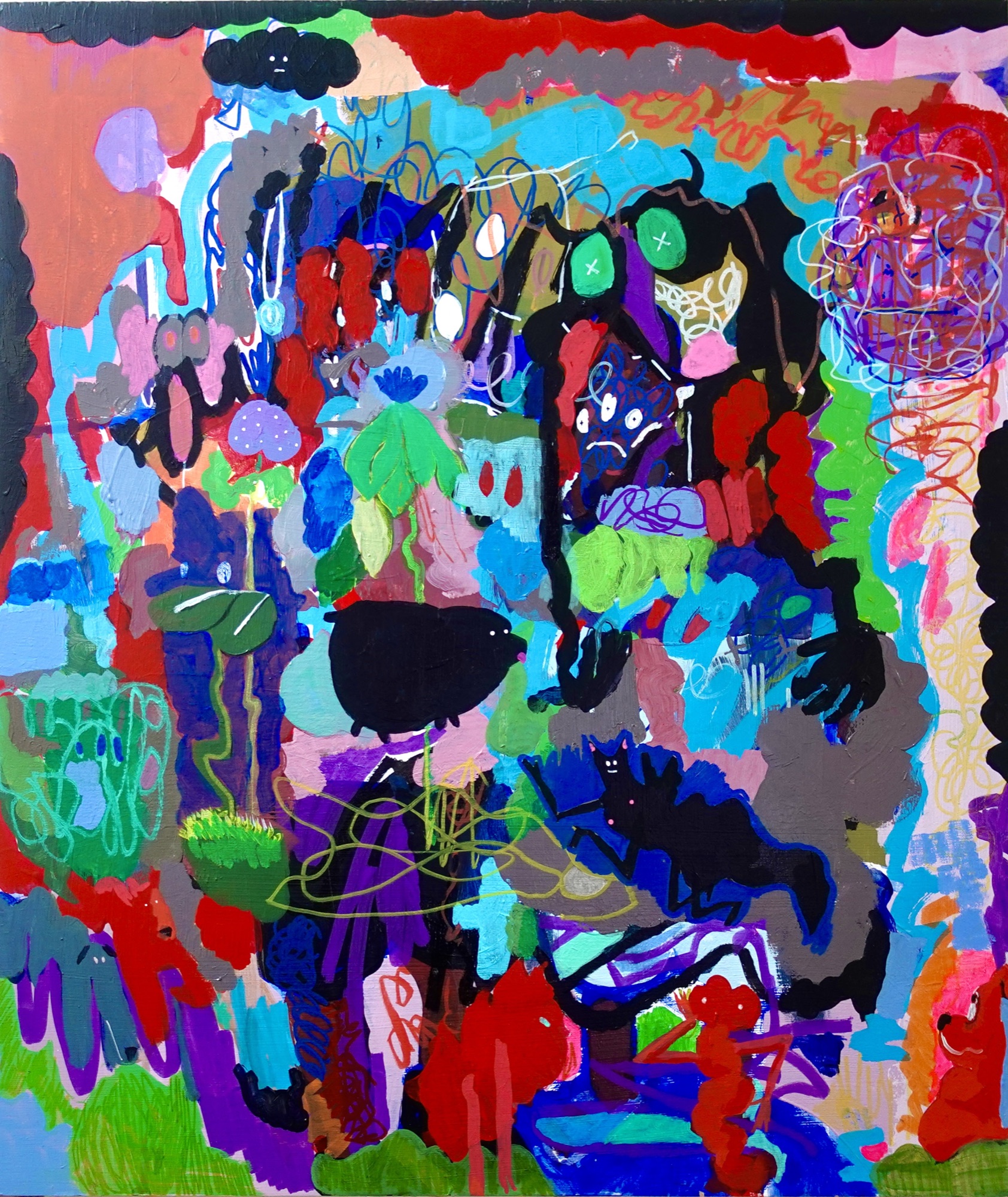 Dense colorful group of abstract characters