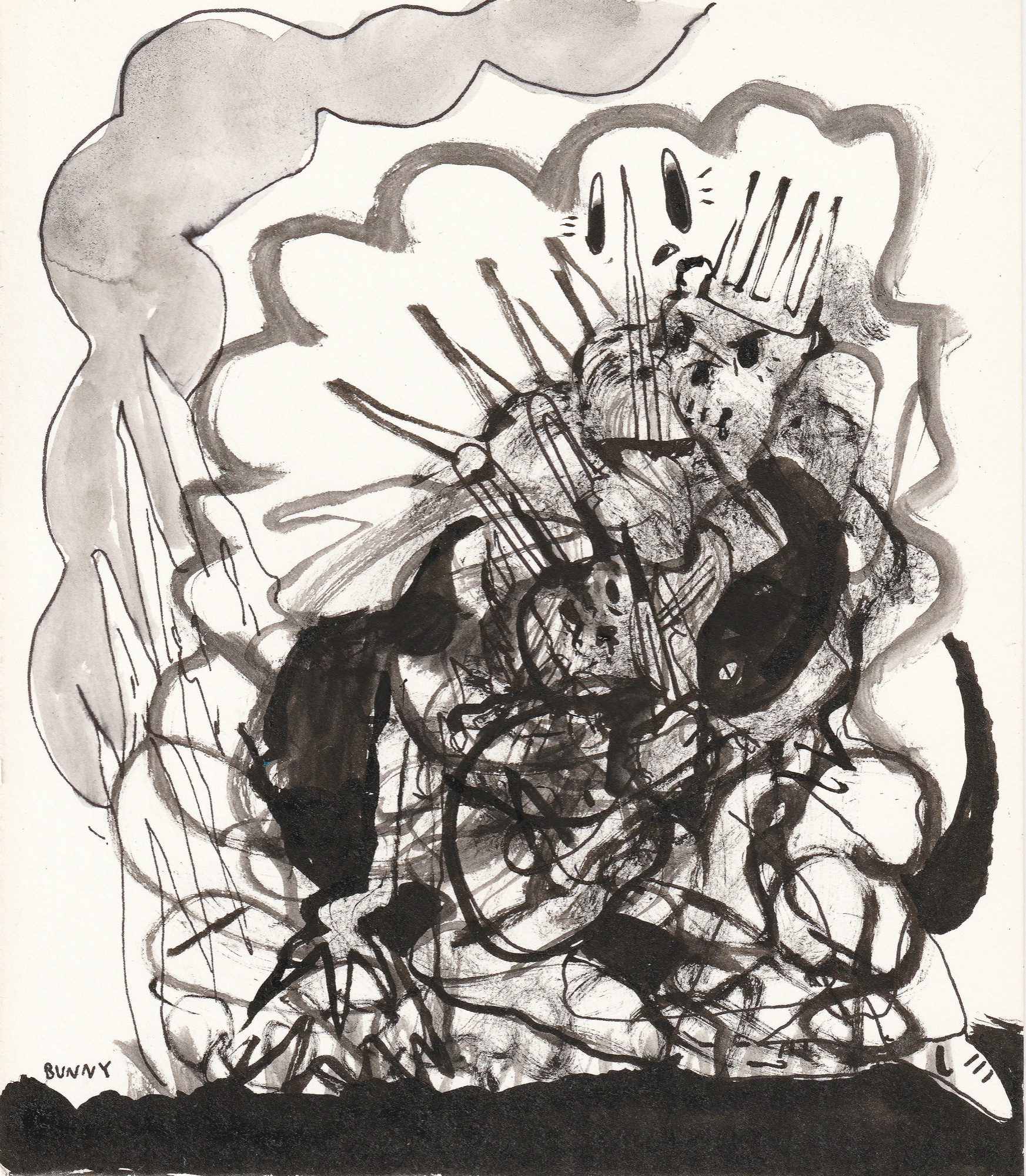 Expressive black-and-white figure drawing